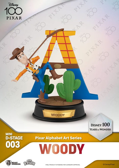 Disney Mini Diorama Stage Statues 10 cm 100 Years of Wonder Pixar Alphabet Art Assortment (6)