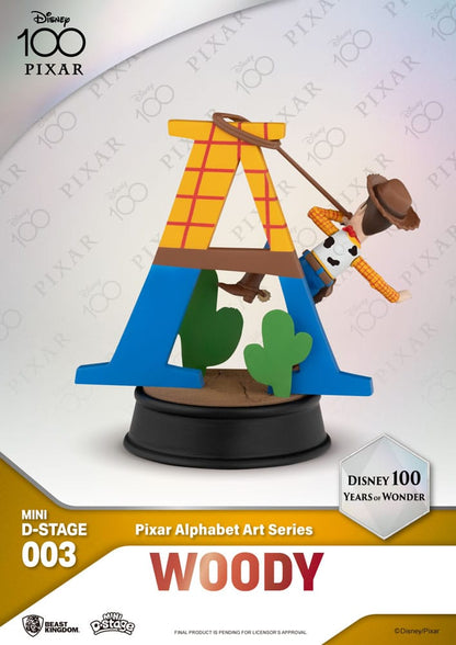 Disney Mini Diorama Stage Statues 10 cm 100 Years of Wonder Pixar Alphabet Art Assortment (6)