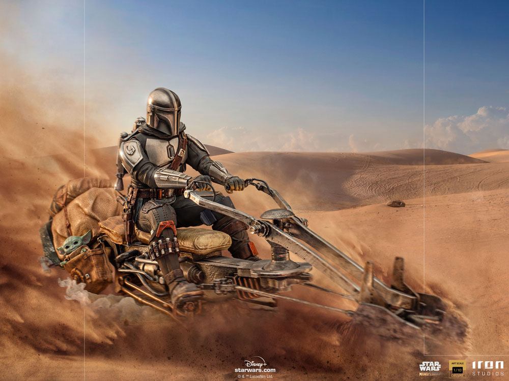Star Wars The Mandalorian Deluxe Art Scale Statue 1/10 Mandalorian on Speederbike 18 cm