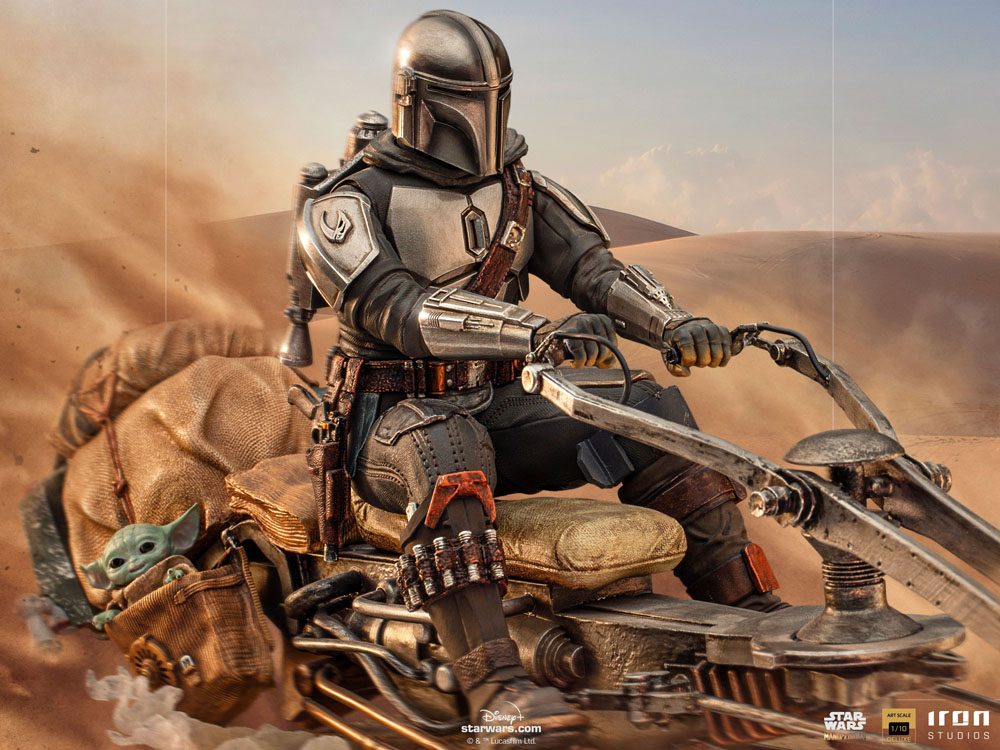 Star Wars The Mandalorian Deluxe Art Scale Statue 1/10 Mandalorian on Speederbike 18 cm